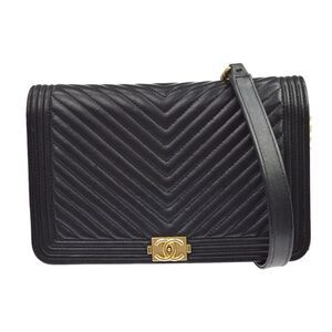Chanel Boy Wallet On Chain Chevron Lambskin Black Leather Shoulder Bag Bag